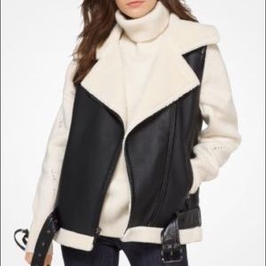 Michael Kors Faux Shearling Moto Vest